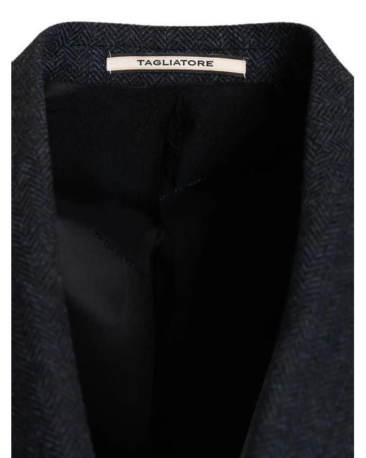Tagliatore Blue Paris Herringbone Double-Breasted Jacket