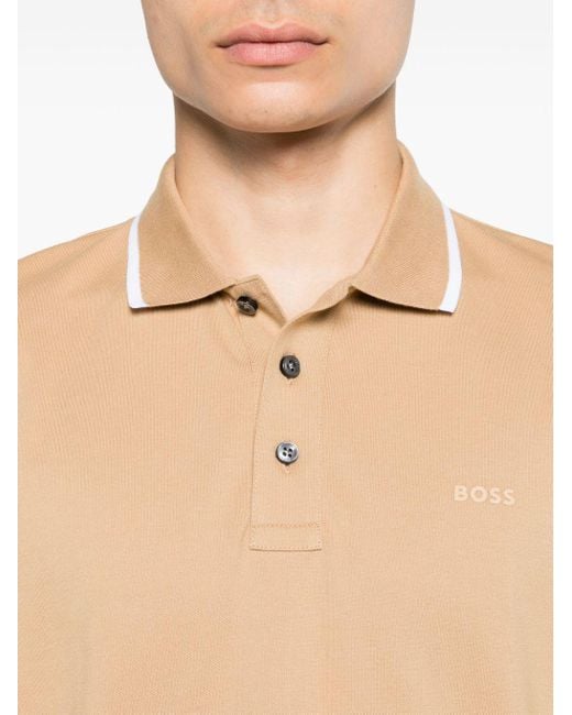Boss Natural Logo-embroidered Piqué Polo Shirt for men