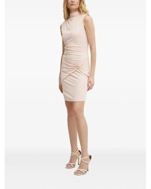 Guess White Mock-Neck Buttoned Mini Party Dress