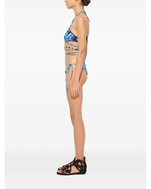 Emilio Pucci Blue Haut De Bikini Triangle À Imprimé Vivara