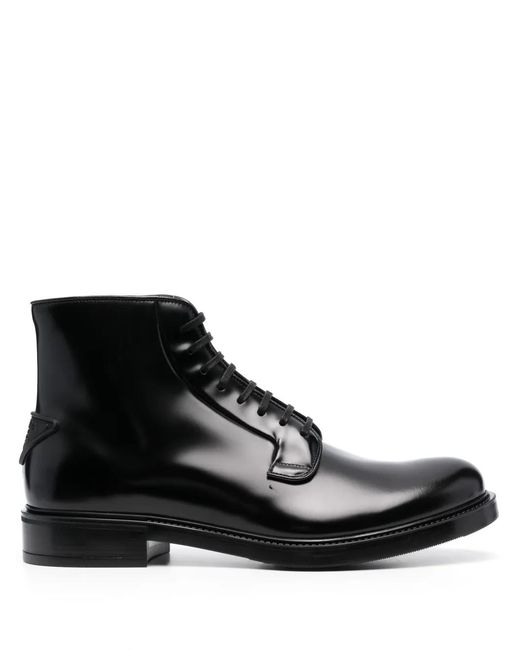 Prada メンズ ブラック レザー アンクルブーツ