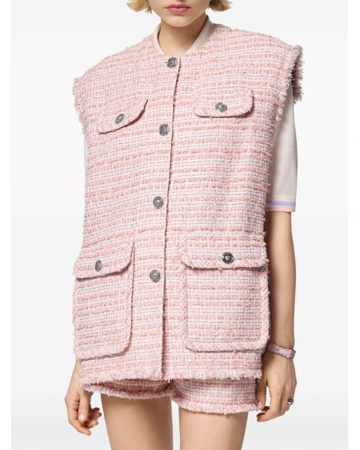 Versace Pink Ausgefranste Tweed-Weste