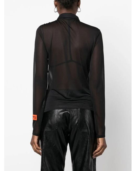 Heron Preston Black Georgette Ruched Long-Sleeve Shirt