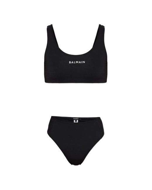 Balmain Black Logo-Print Bikini