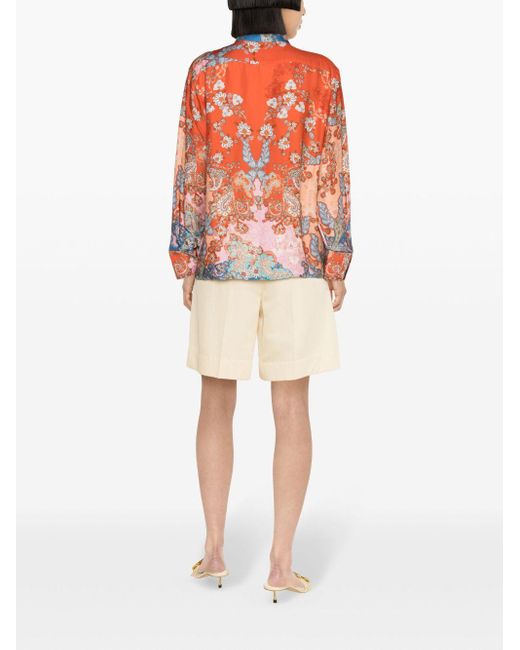 Sandro Red Graphic-print Long-sleeve Woven Shirt