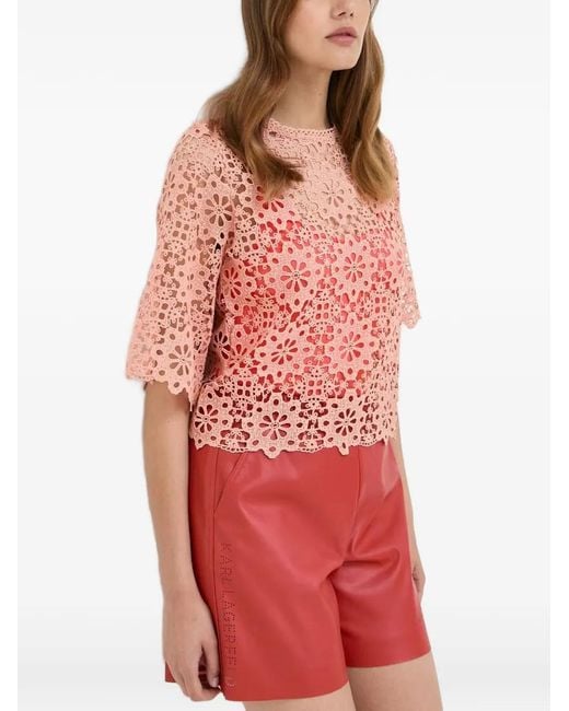 Morgan Red Lace Openwork Top