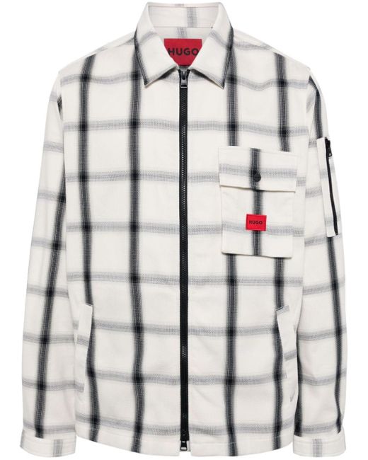 HUGO Gray Check-print Cotton Bomber Jacket for men
