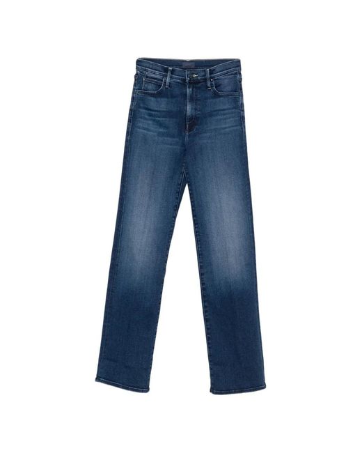 Mother Blue Kick It Zip-Up Straight-Leg Jeans