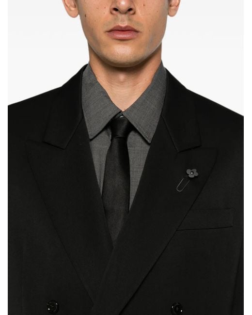 Lardini Black Double-Breasted Peak-Lapel Blazer for men