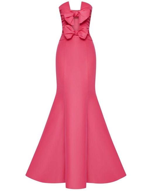 Oscar de la Renta Pink Bow-detail Cut-out Trumpet Gown
