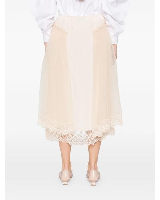Simone Rocha Natural Lace-Trim Hip-Detail Midi Skirt
