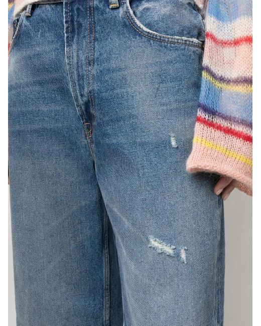 Acne Blue Wide-Leg Denim Pants With Vintage Wash And Frayed Hems
