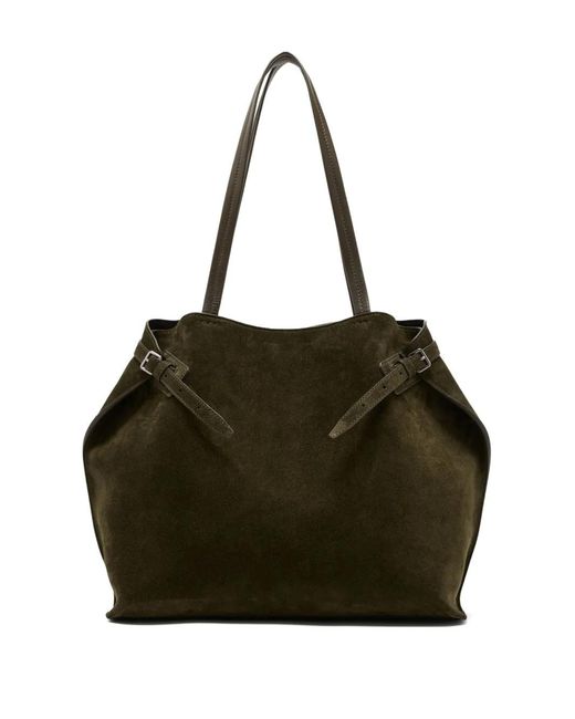 Proenza Schouler Black Buckle-Detail Suede Tote Bag