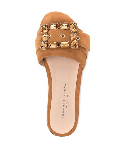 Madison Maison Brown Fade Jeweled Buckle Khaki Sandal