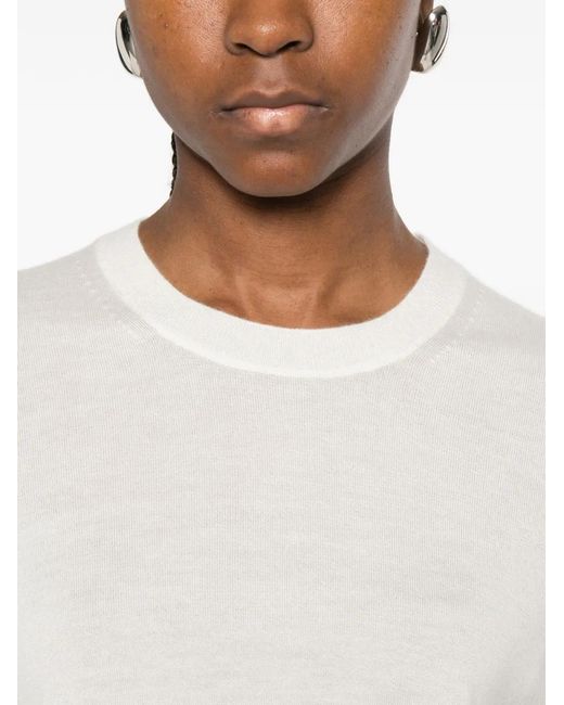 Bompard White Long-Sleeve Round-Neck Sweater