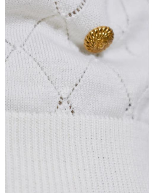 Balmain White Pointelle-Knit Logo-Button Sweater