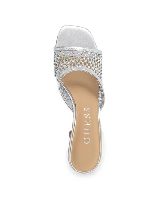 Guess White Crystal-Embellished Mesh Sandals