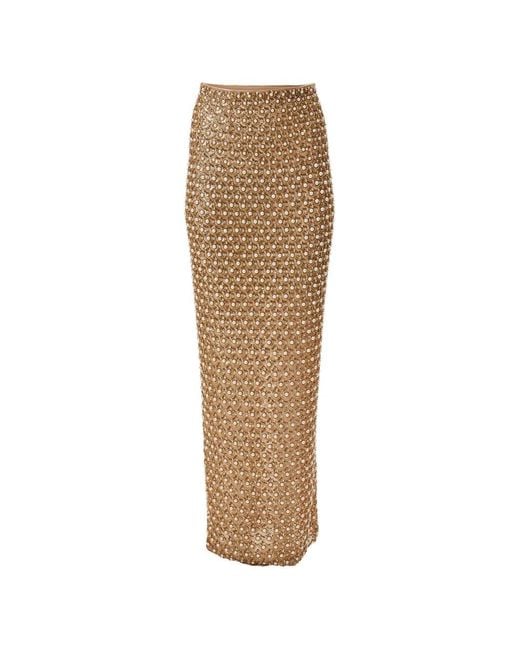 Carolina Herrera Natural Embellished Column Long Skirt