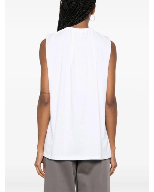 MM6 by Maison Margiela White Gathered-Detail Cotton Tank Top