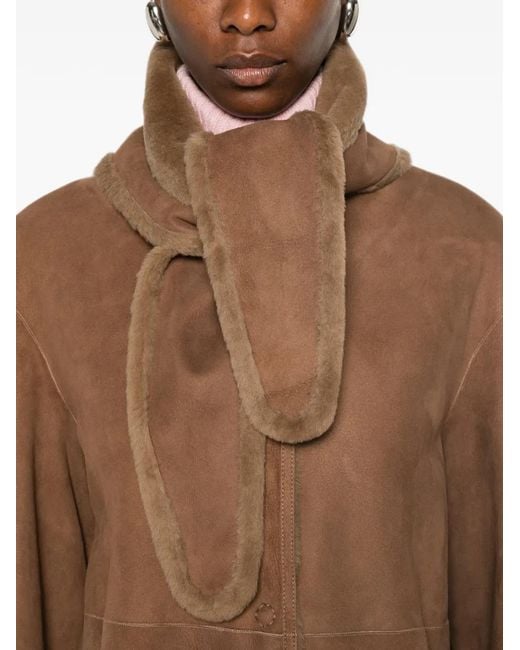 Manzoni 24 Brown Shearling-Linned Scarf-Detail Coat