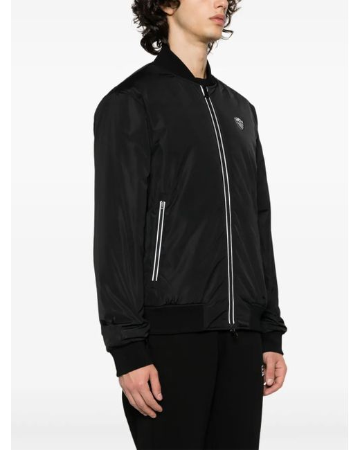 EA7 Black Logo-Patch Zip-Up Bomber Jacket for men