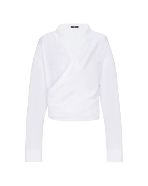 Balmain White Long-Sleeve Wrap Shirt for men