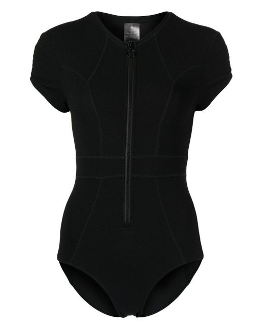 Duskii Cap-sleeve Ribbed Swimsuit in Black | Lyst
