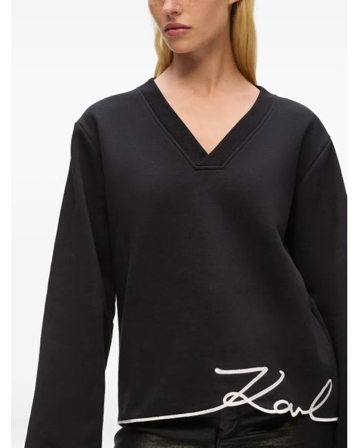 Karl Lagerfeld Black Signature-Hem V-Neck Sweater