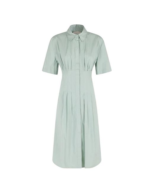 Semicouture Green Sandra Midi Collared Pleated Dress