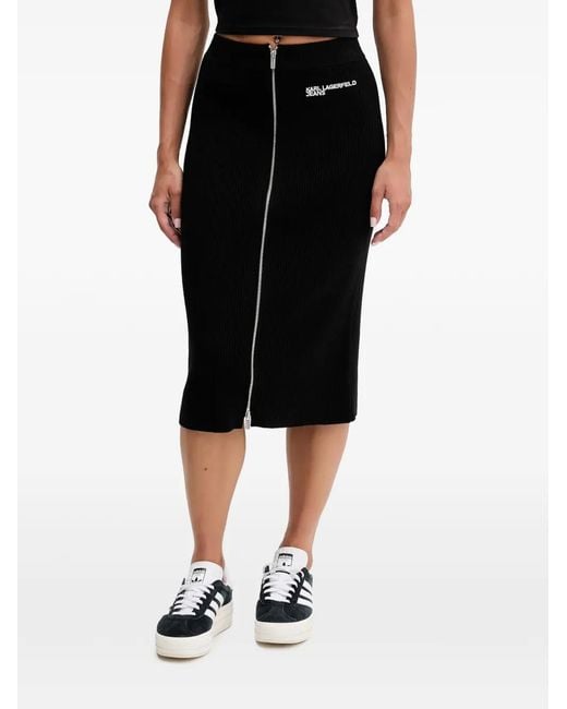 Karl Lagerfeld Black Zip-Fastening Midi Skirt