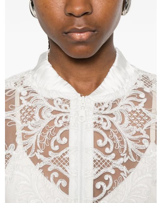 Maurizio Braschi White Lace Zip-Up Jacket