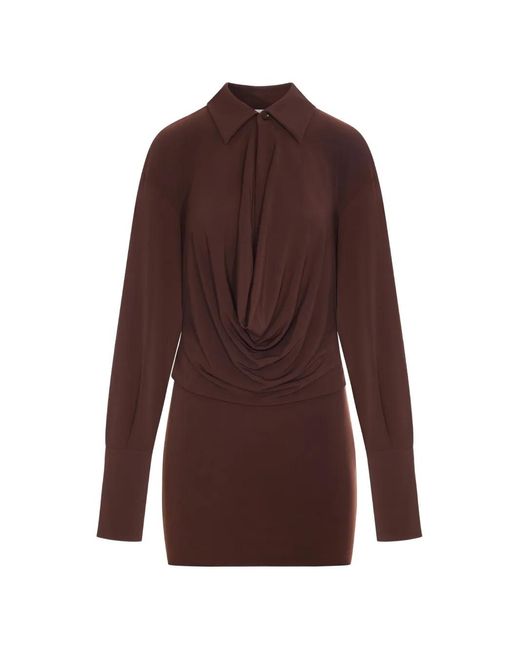 ANDAMANE Purple Lilia Draped Long-Sleeve Dress