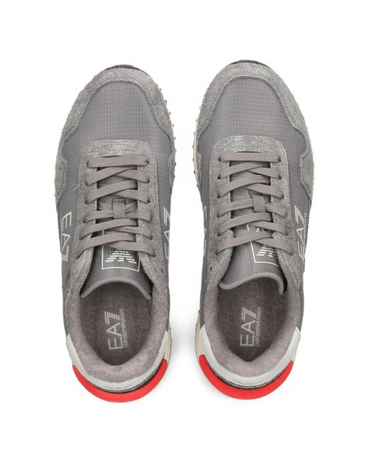 EA7 Gray Logo-Print Panelled Sneakers for men