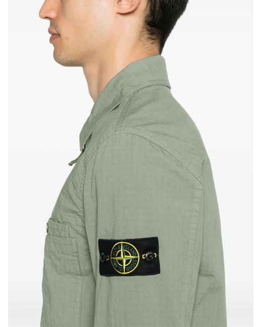 メンズ Stone Island コンパスバッジ オーバーシャツ Green