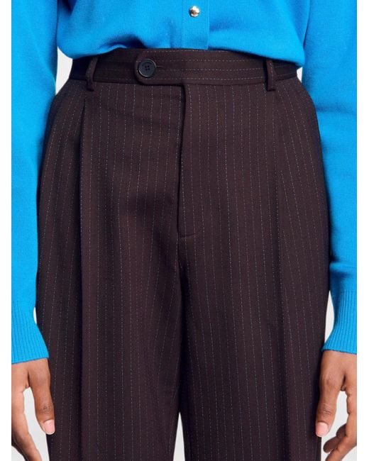 Sandro Brown Pantalon Droit À Fines Rayures