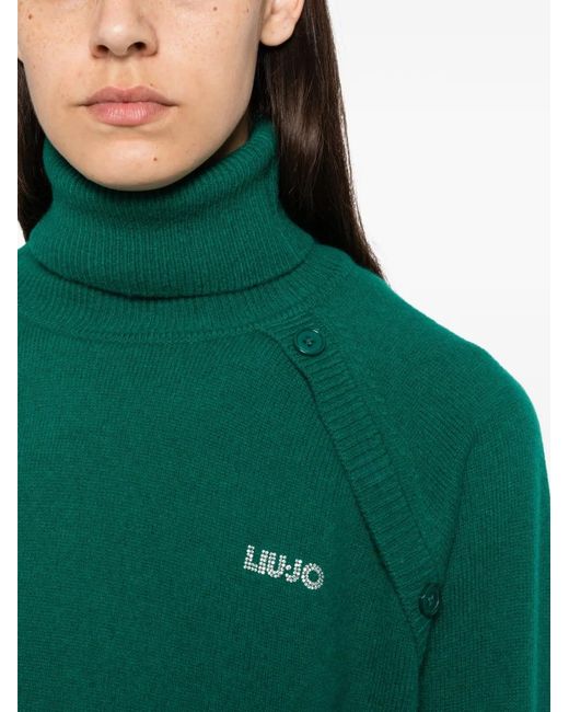 Liu Jo Green Button-Detail Roll-Neck Sweater