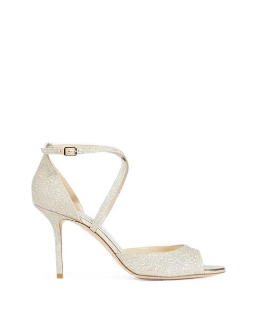 Jimmy Choo White Emsy Glittered Sandals