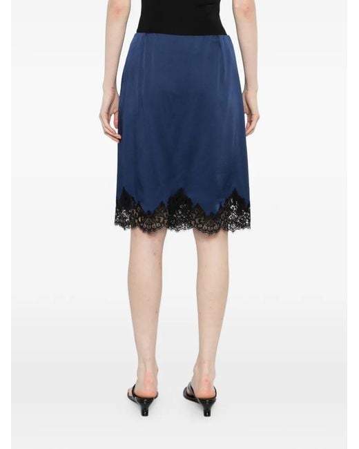 Stella McCartney Blue Lace-Trim Satin Midi Skirt