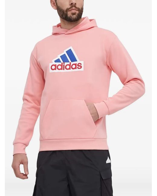 adidas メンズ ピンク ロゴフーデッド パーカー