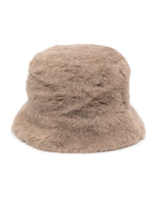 Max Mara Natural Logo-patch Faux-fur Bucket Hat