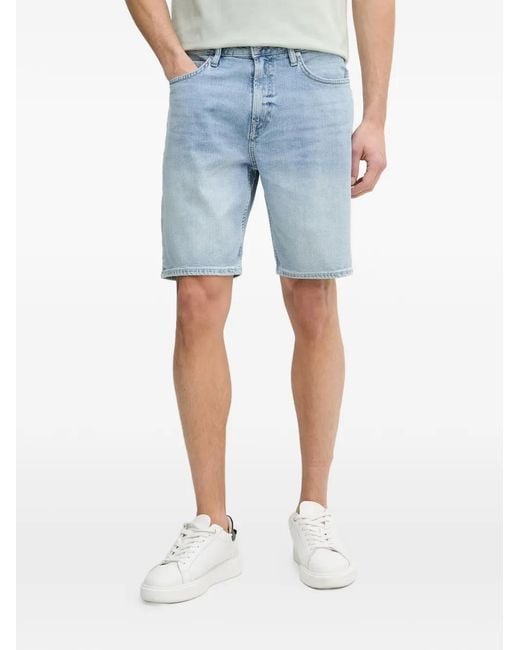 Guess Blue Logo-Patch Denim Shorts for men