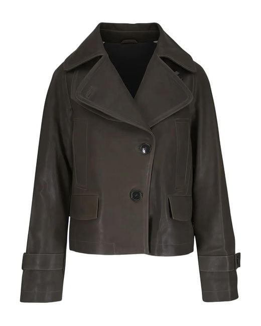 ODEEH Black Button Leather Jacket