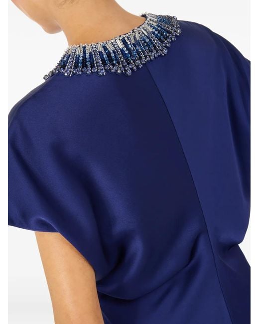 Jenny Packham Blue Novak Embellished-Collar Maxi Dress