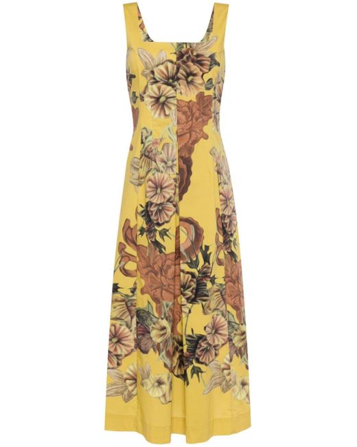Robe mi-longue sans manches à fleurs Alberta Ferretti en coloris Metallic