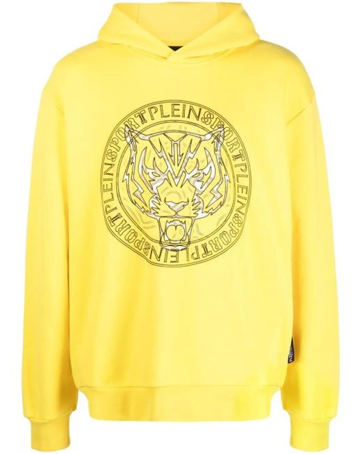 Philipp Plein Yellow Logo Tiger-Print Hoodie for men