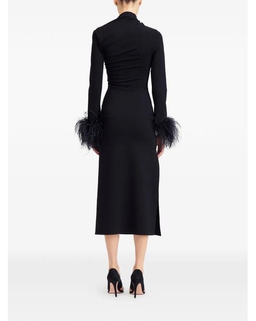 16Arlington Black Yola Feather-trim Midi Dress