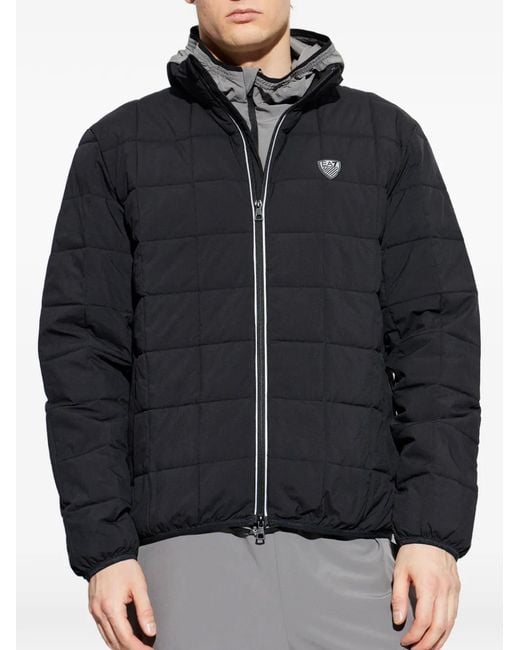 EA7 Blue Logo-Patch Quilted Jacket for men