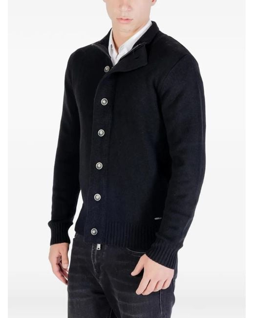 Gianni Lupo Blue Button-Up High-Neck Sweater for men