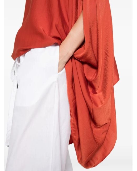 MOUTAKI Red Cape-Style Boat-Neck Blouse