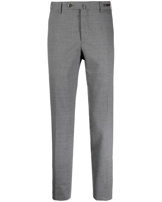 PT Torino Gray Logo-Patch Tailored Suit Trousers for men